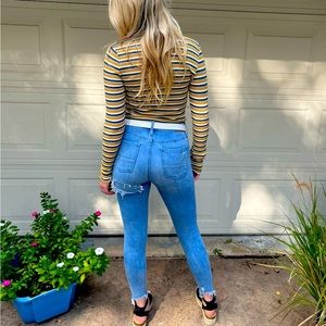 stripped long sleeved collar top